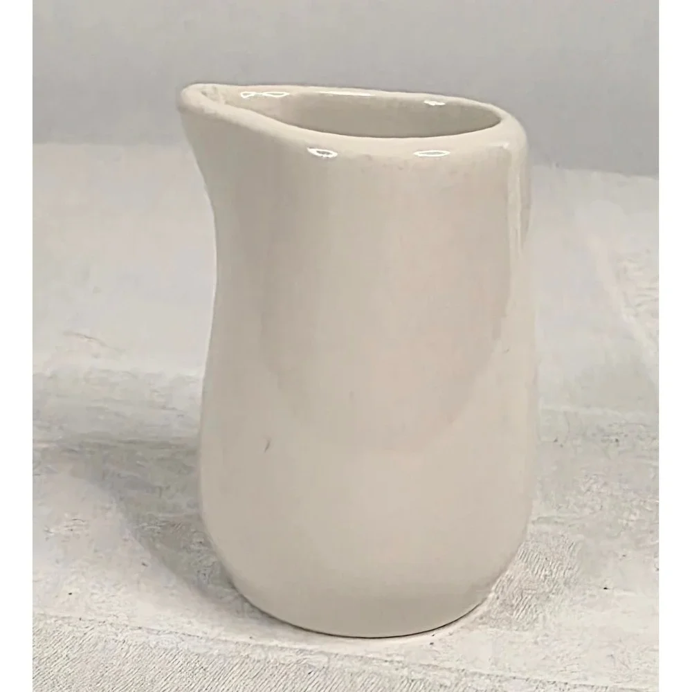 White Diner Individual Creamer Pitcher Handleless Spouted Mini Milk Jug 3.25